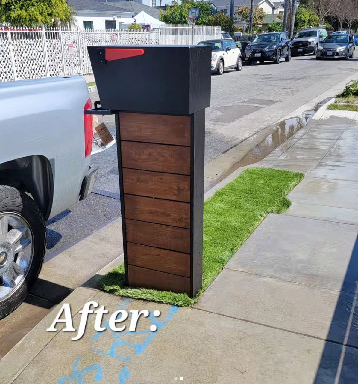 New Turf & Modern Mailbox — after